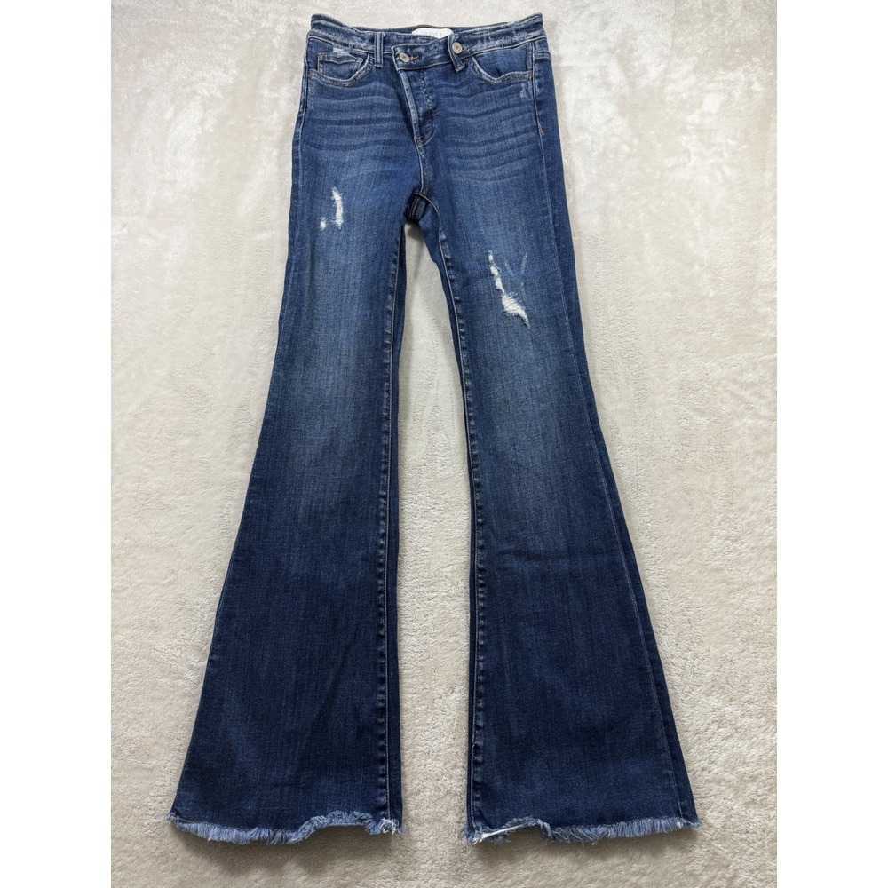 Vervet Womens Flare Distressed Raw Hem Blue Jeans 26 Meas: 27x33